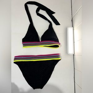 Trina Turk Zebra halter swimsuit set  Bottom is size 10 black multicolored